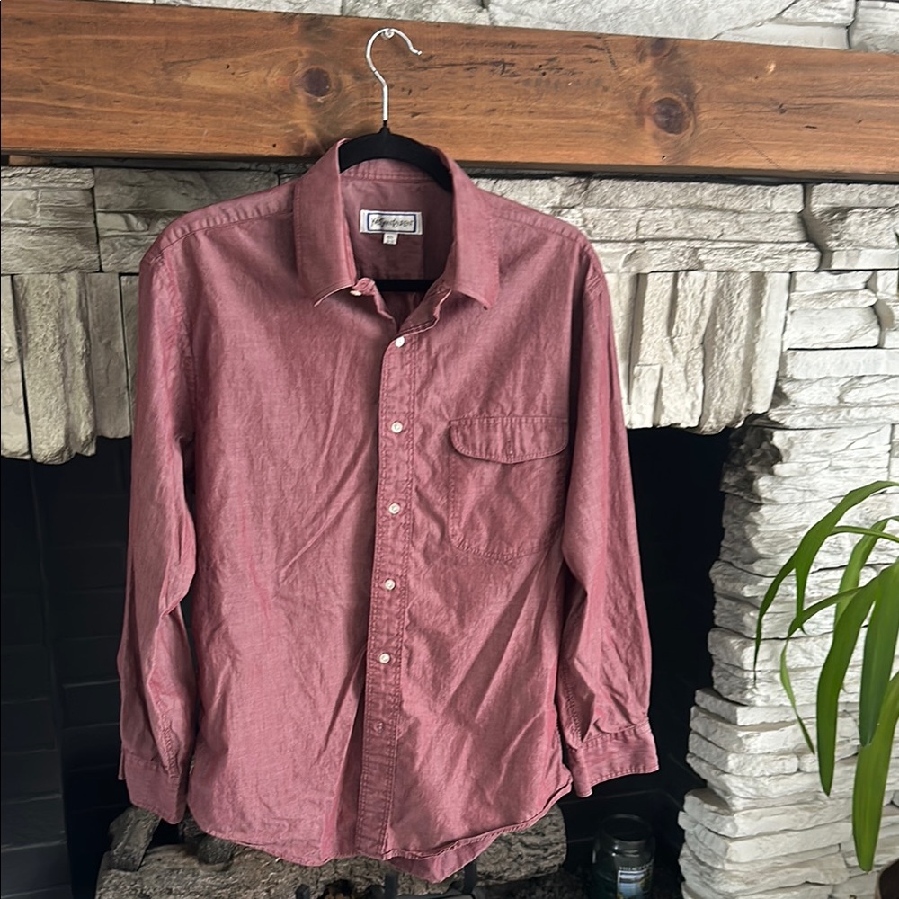 Yves Saint Laurent deep vintage red button down shirt neck 15.5” 32-33